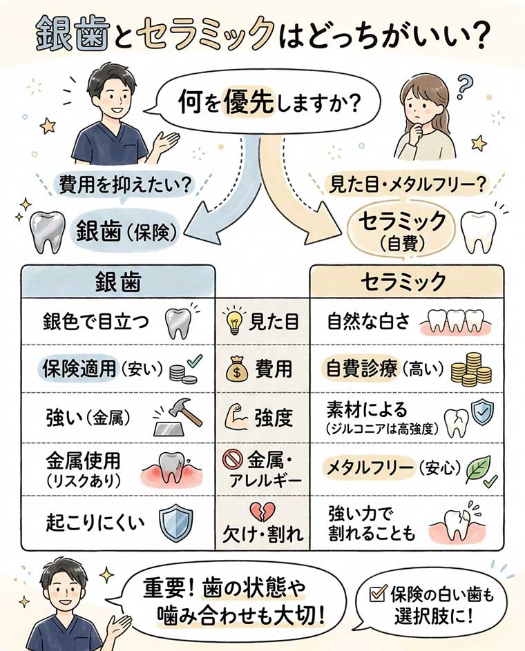 銀歯とセラミックはどっちがいい？の図解