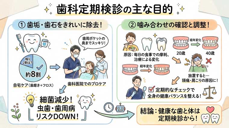 歯科定期検診の主な目的の図解