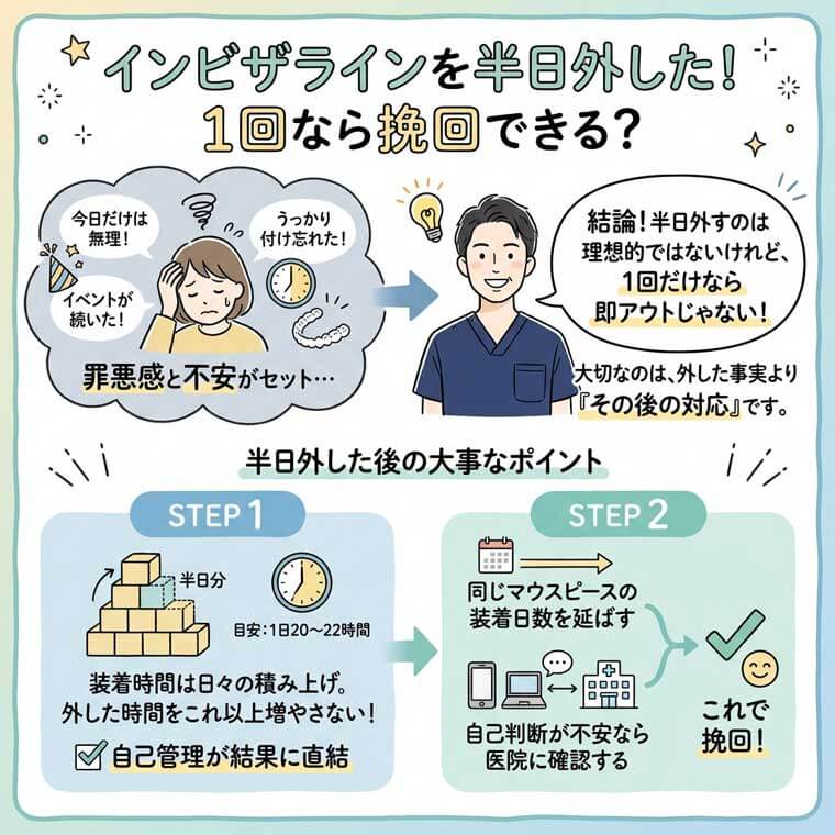 インビザラインを半日外すのは避けたいが1回なら挽回はできる？の図解