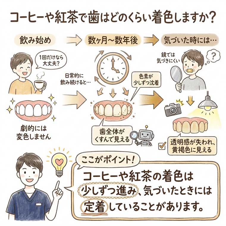 コーヒーや紅茶で歯はどのくらい着色しますか？の図解