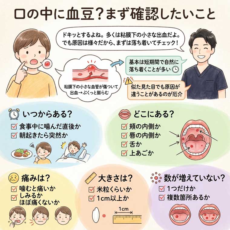 口の中に血豆？まず確認したいことの図解