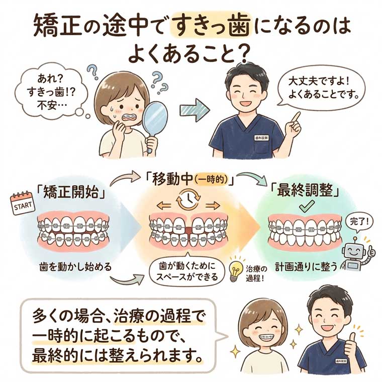 矯正の途中ですきっ歯になるのは珍しいことではない？の図解