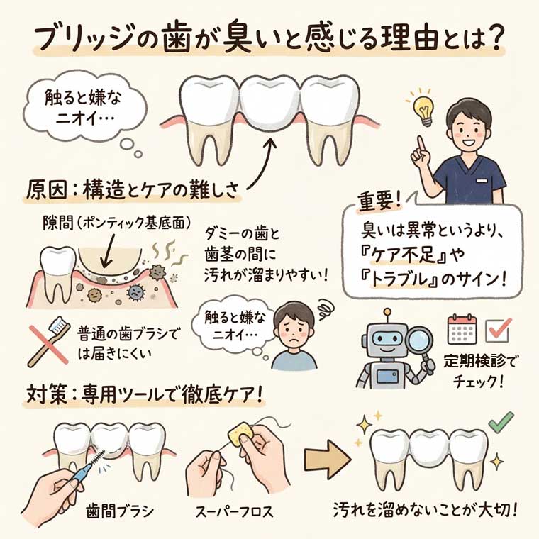 ブリッジの歯が臭いと感じる理由とは？の図解
