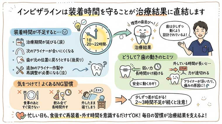 装着時間を守ることが治療結果に直結しますの図解