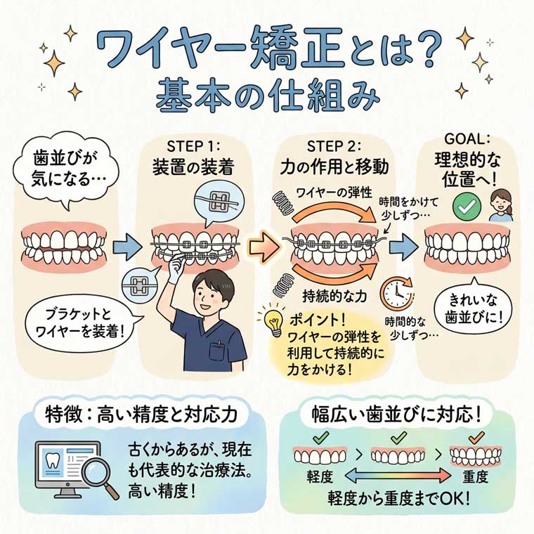 ワイヤー矯正とは？基本の仕組みの図解
