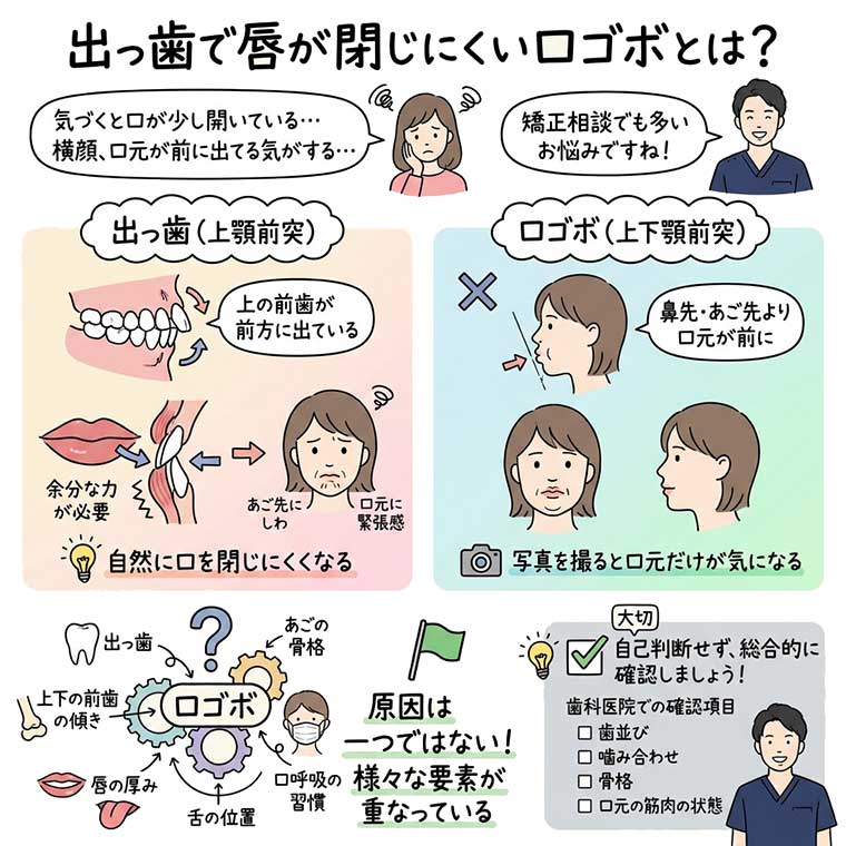 出っ歯で唇が閉じにくい口ゴボとは？の図解
