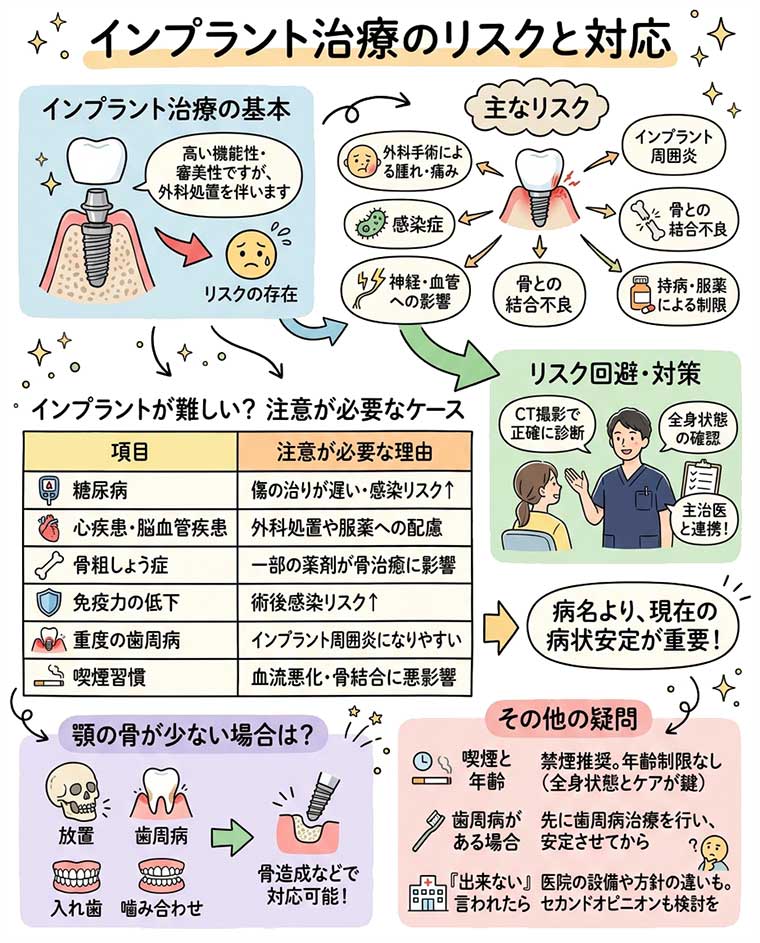 インプラント治療にはどのようなリスクがある？の図解