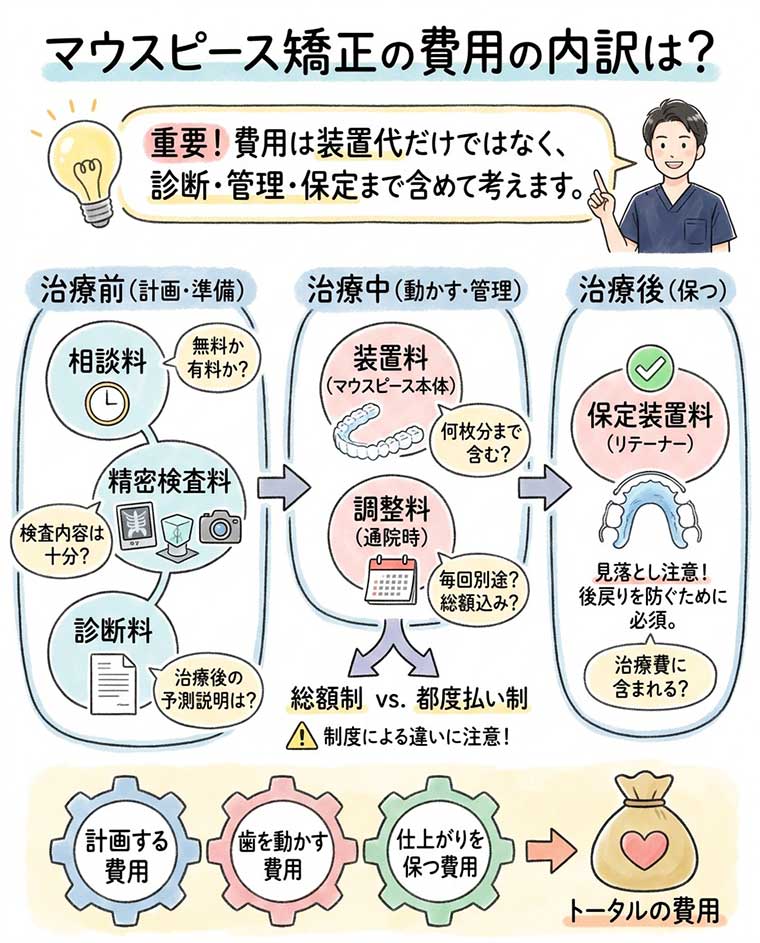 マウスピース矯正の費用の内訳は？の図解