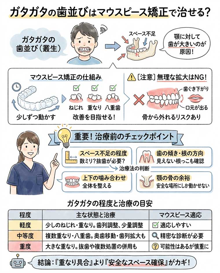 ガタガタの歯並びはマウスピース矯正で治せる？の図解