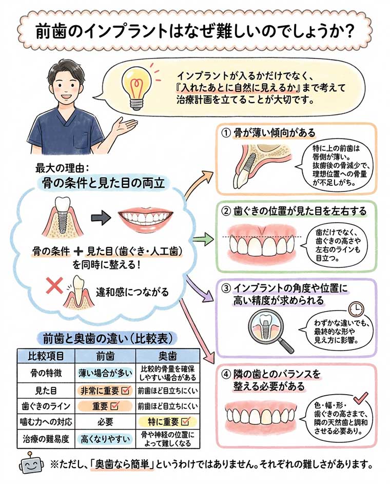 前歯のインプラントはなぜ難しいのでしょうか？の図解