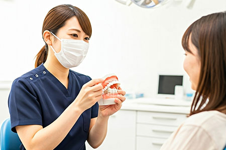 患者さんに説明する歯科医師